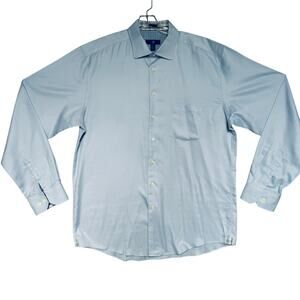 Egara Career Button Down Long Sleeves Shirt Men 18.5" Cotton Blend Textured Blue